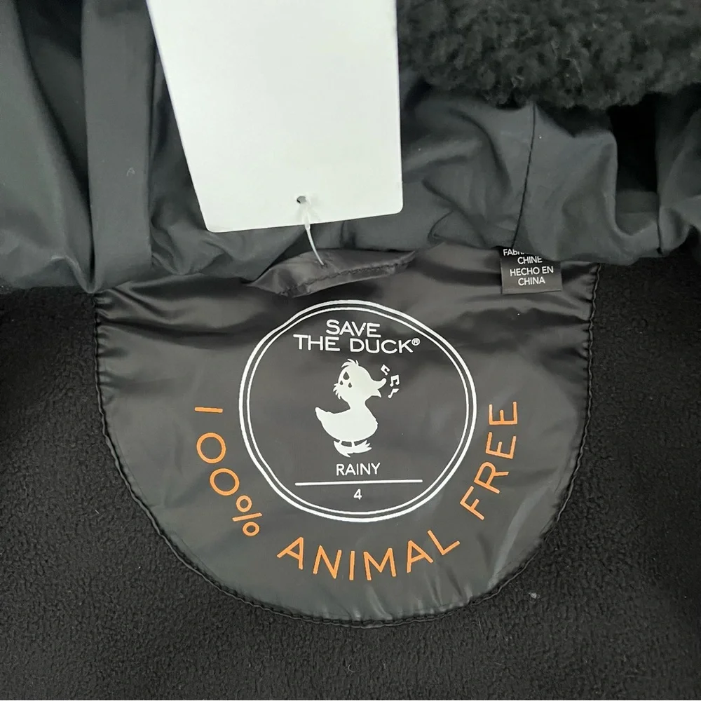 Save The Duck Derik Hooded Recycled Kids Winter Jacket Black Size 4 NWT Teddy